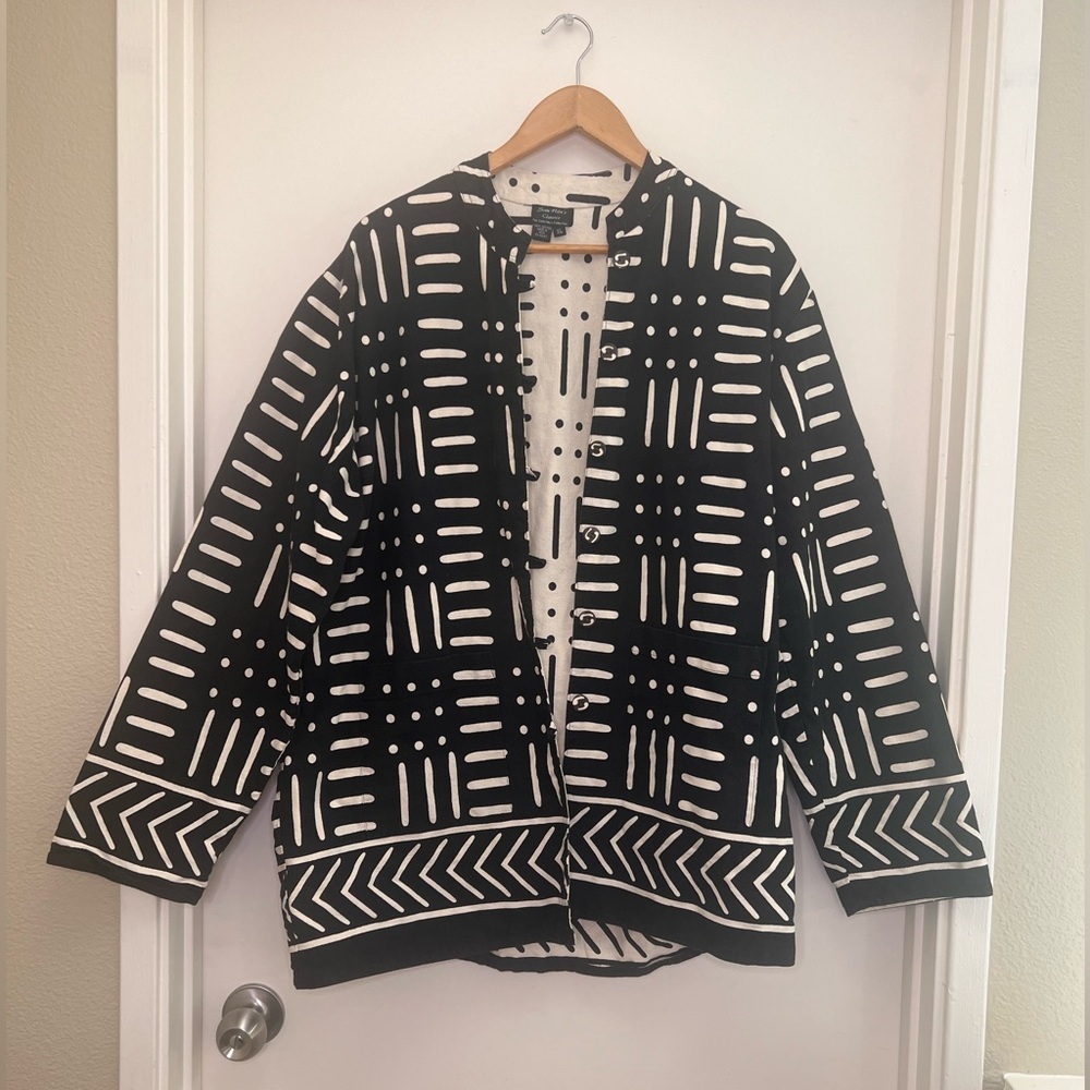 100% Cotton Sam Hilu Classics Black White Graphic Print Art Jacket Button Front
